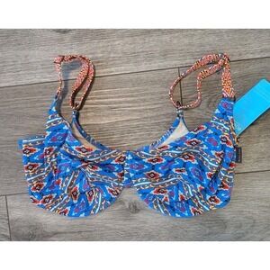 NWT Rosa Faia Beautyfull Bikini Top 36 F Mystic Blue Aztec Swimwear Festival